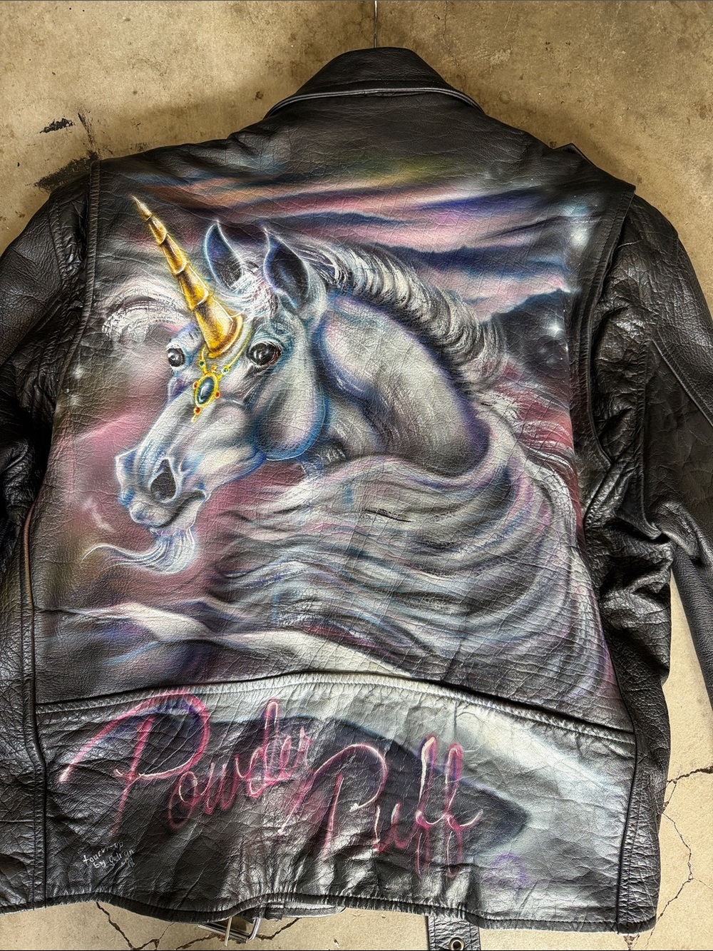 Hand-Painted 90s Vintage Air-Brushed Unicorn Leather Jacket - Picture 10 of 13